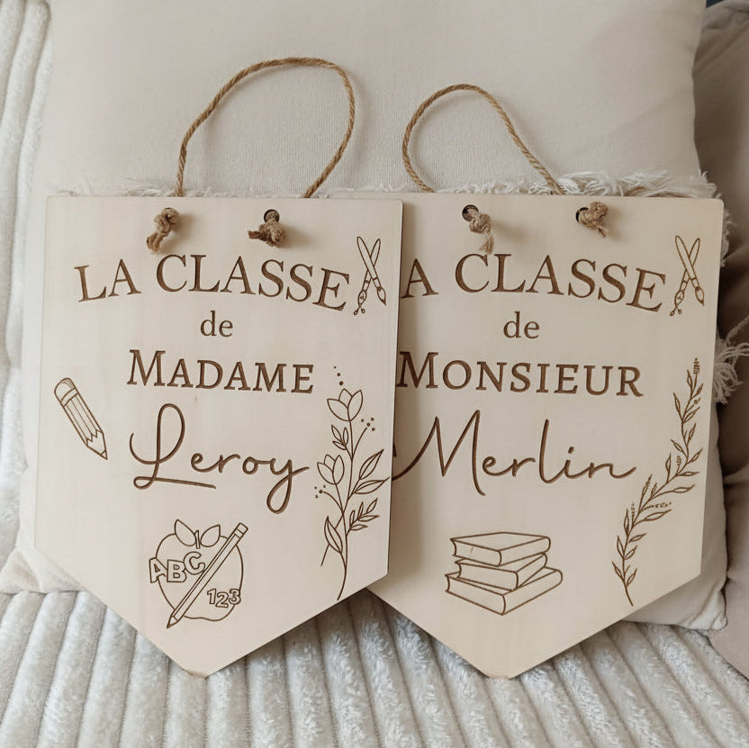 Pancarte de classe en bois