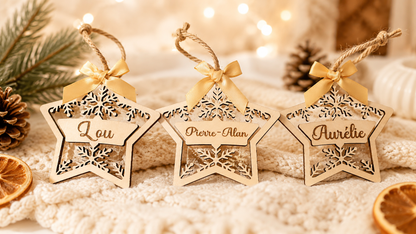 Boules de noël étoile en bois