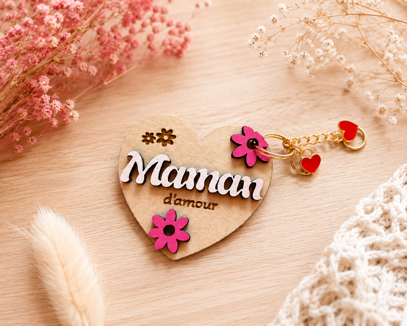 Porte-clé MAMAN en forme de coeur