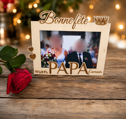 Cadre Photo Personnalisé en Bois – Bonne Fête Papa
