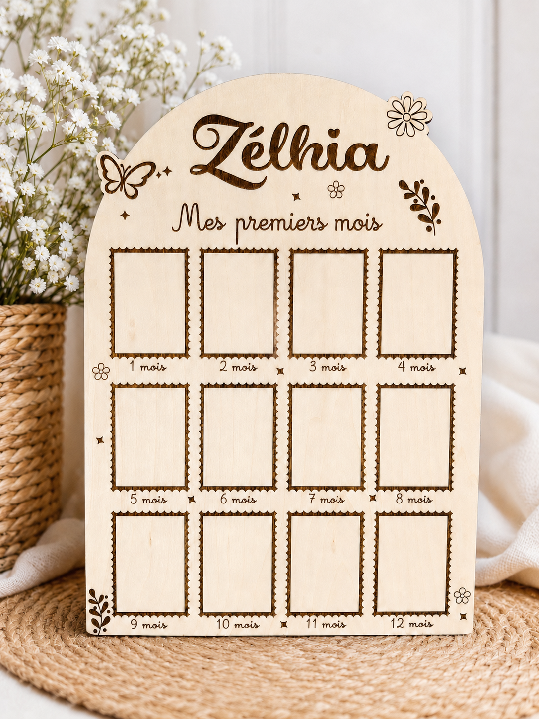 Plaque en Bois – Mes Premiers Mois Personnalisée