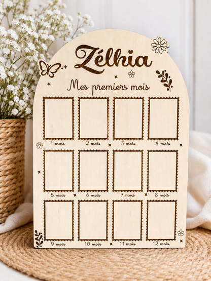 Plaque en Bois – Mes Premiers Mois Personnalisée