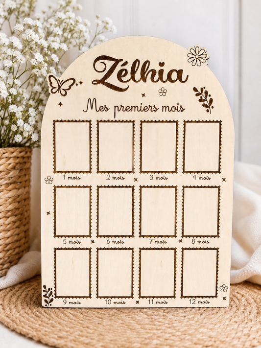 Plaque en Bois – Mes Premiers Mois Personnalisée
